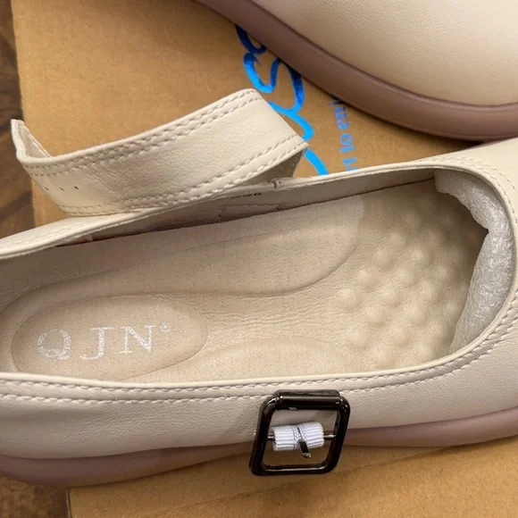 NWT QJN Mary Jane Shoes Women Flat Comfortable leather Casual Ladies beige 8 - Picture 6 of 12